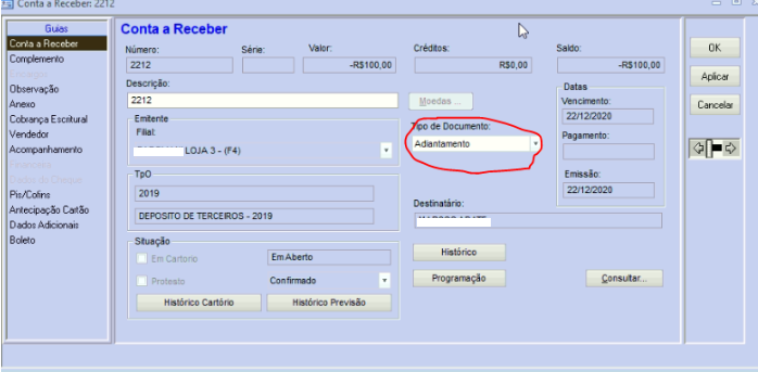 Arquivo:BCC Base de Conhecimento Manuais Contas a Receber Como permitir alterar tipo de documento Adiantamento para Nota de Creditoimage2023-4-19 17 45 6.png