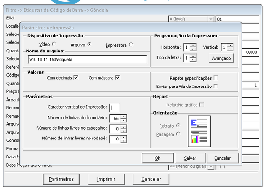 Configuração do caminho de impressão