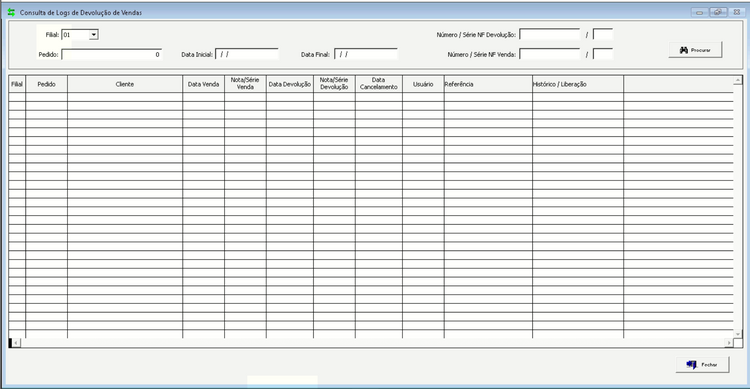 Grid de consulta de Logs