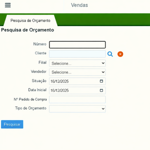 Tela de busca de orçamento