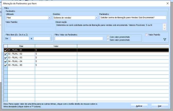 Alteração parâmetro
