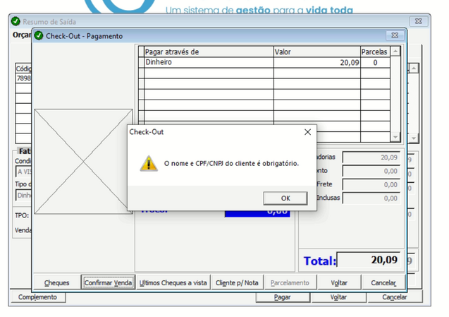 Mensagem aviso