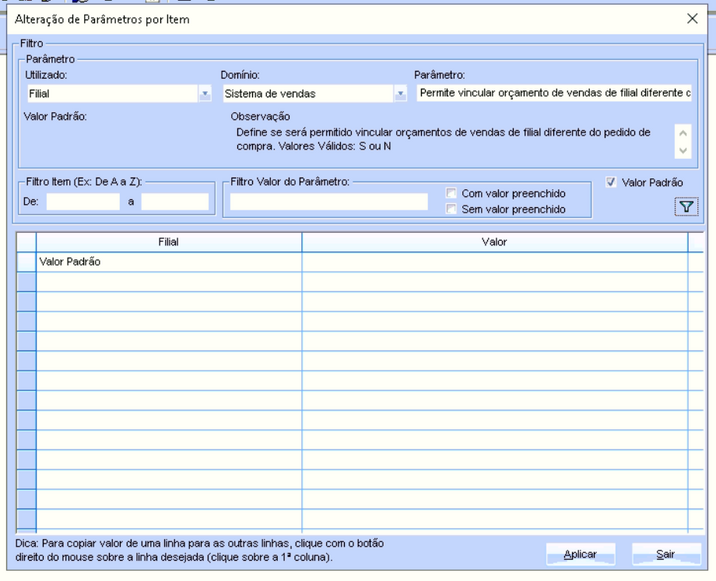 Alteração parâmetro