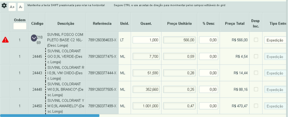Grid de itens