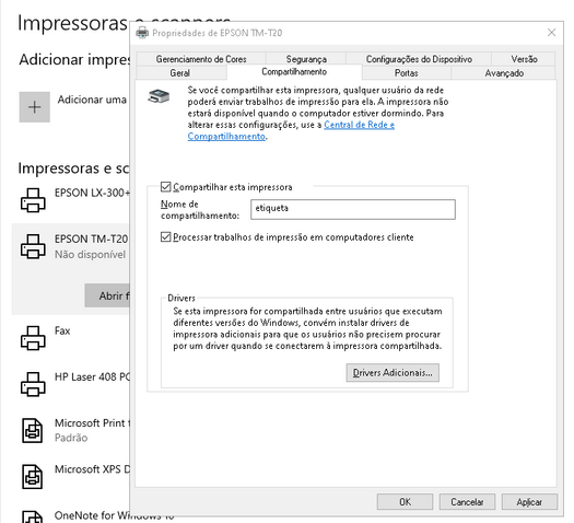 Compartilhamento da impressora