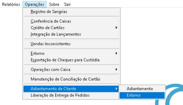 Caminho estorno adiantamento