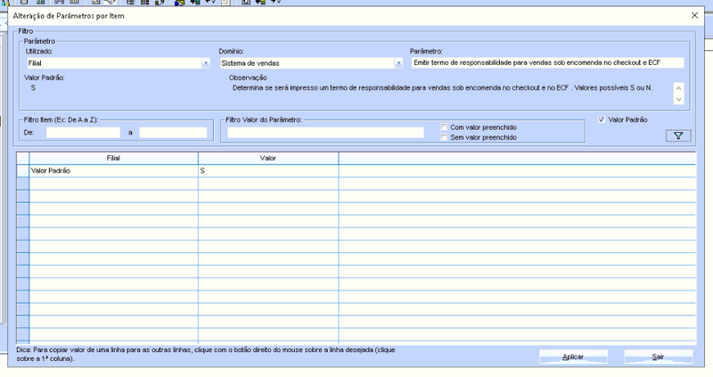 Arquivo:Parâmetro por filial - Emitir termo de responsabilidade para vendas sob encomenda no Checkout e ECF não está configurado..png