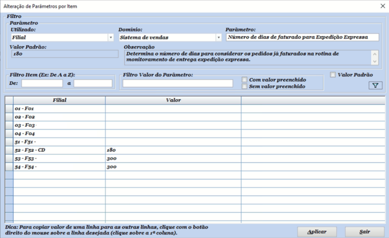 Alteração parâmetro