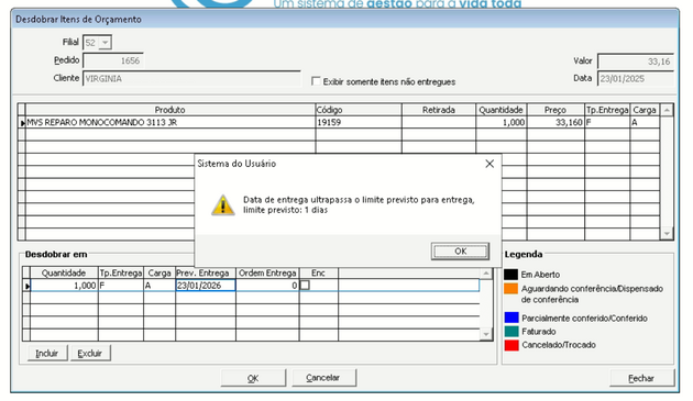 Tela de aviso