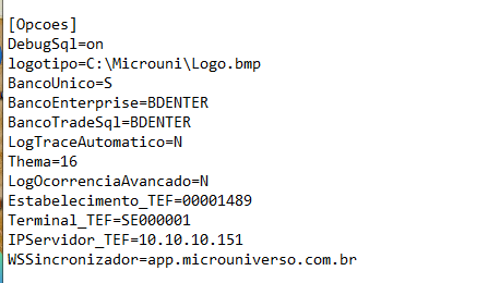 Configuração microuni.ini