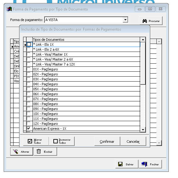 Inclusão de Tipo de Documento por Forma de Pagamento