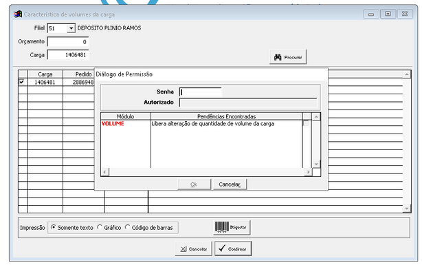 Mensagem liberação