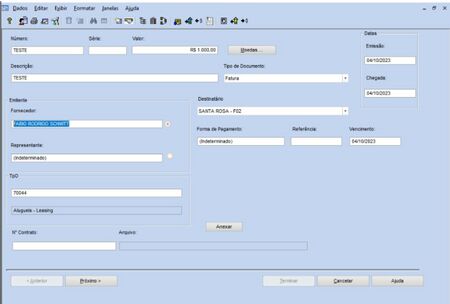 TPO de Aluguel contas a pagar com o lançamento de despesas de aluguel IR Retido 9