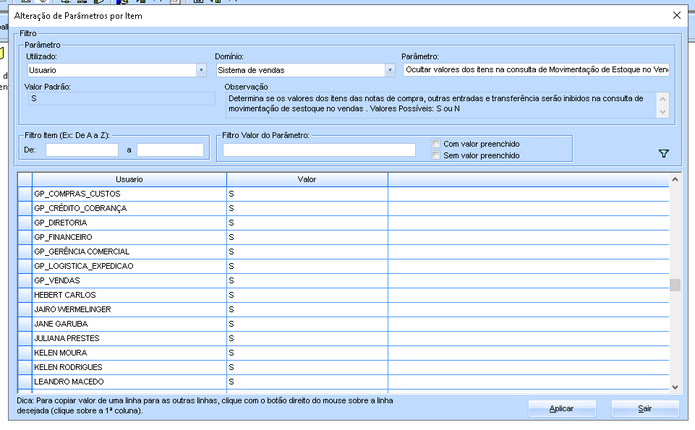 Alteração Parâmetro