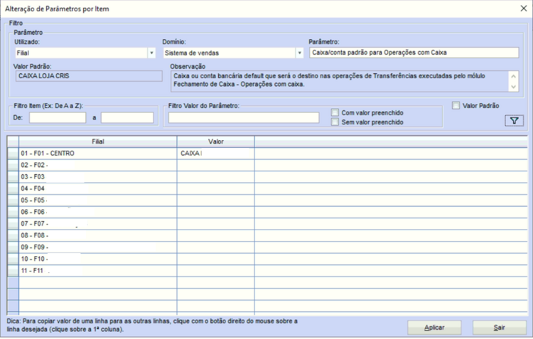 Alteração parâmetro