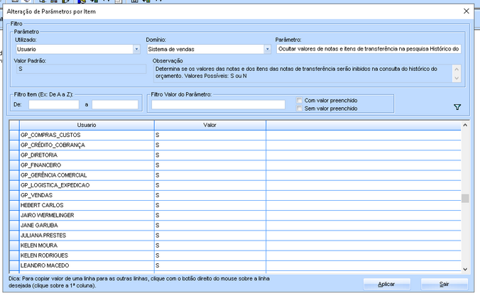 Alteração Parâmetro