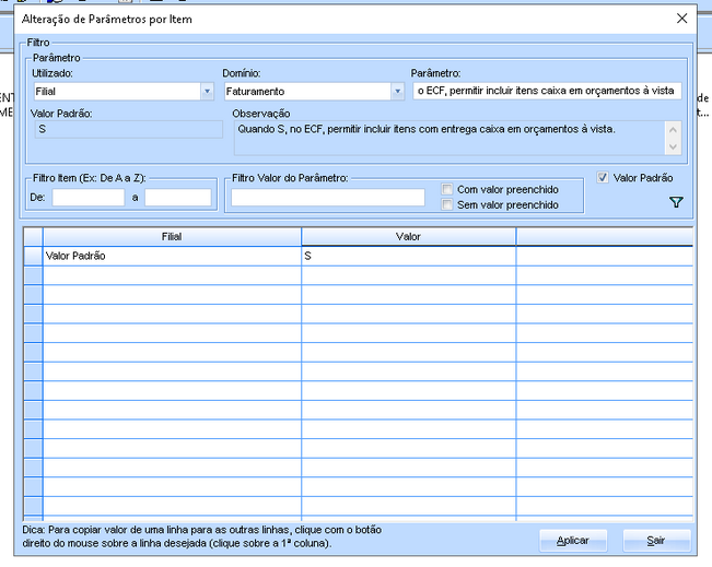 Alteração Parâmetro
