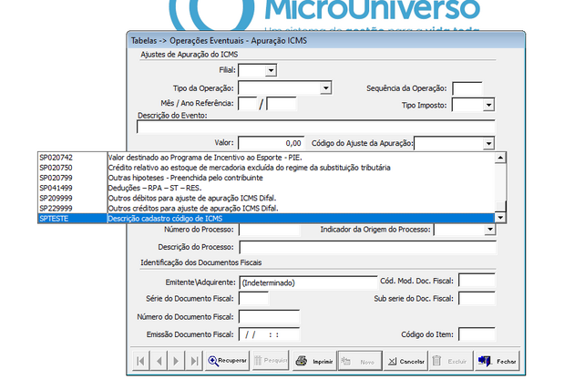 Novo código cadastrado
