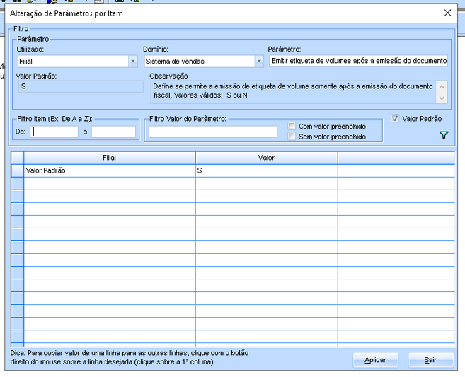 Alteração parâmetro