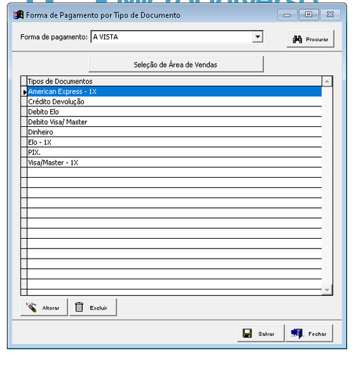Forma de Pagamento por Tipo de Documento