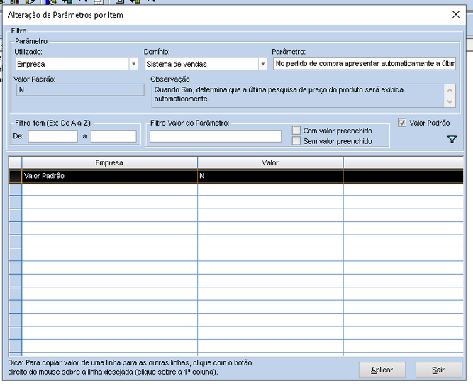 Alteração parâmetro