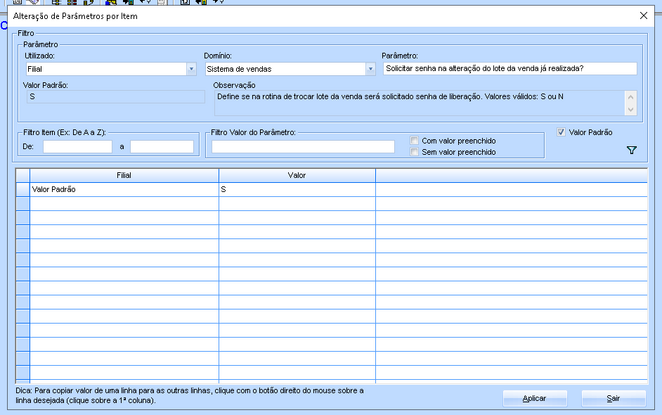 Alteração parâmetro