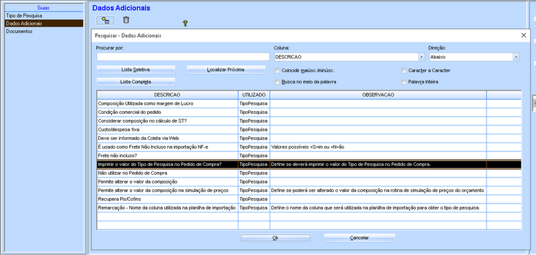 Inclusão dado adicional