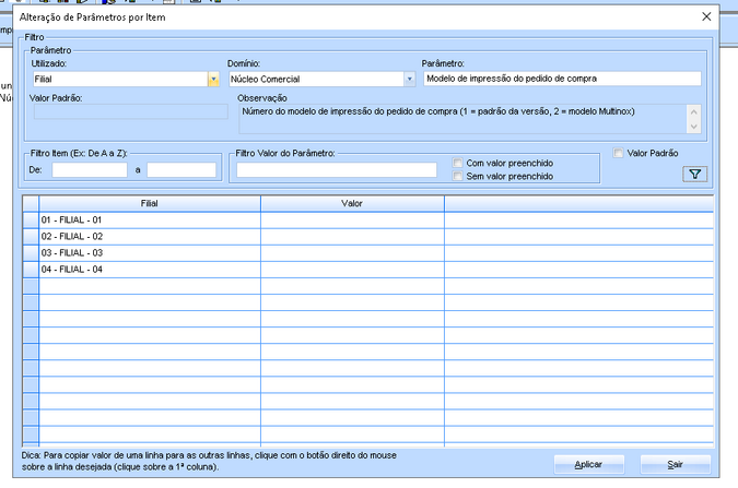 Alteração Parâmetro