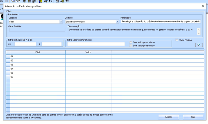 Alteração parâmetro