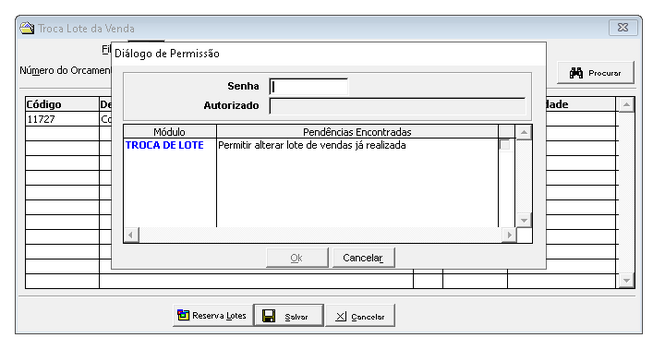 Solicitação de senha