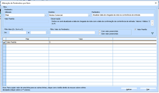 Alteração parâmetro