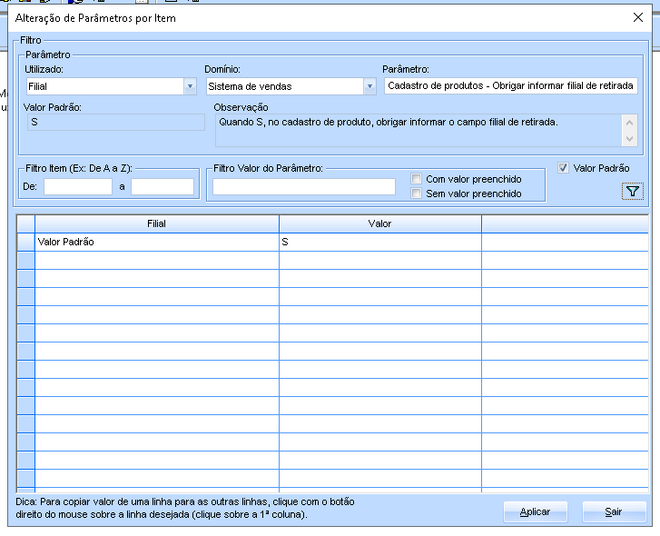 Alteração parâmetro
