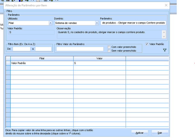 Alteração parâmetro
