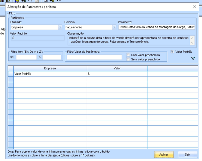 Alteração parâmetro