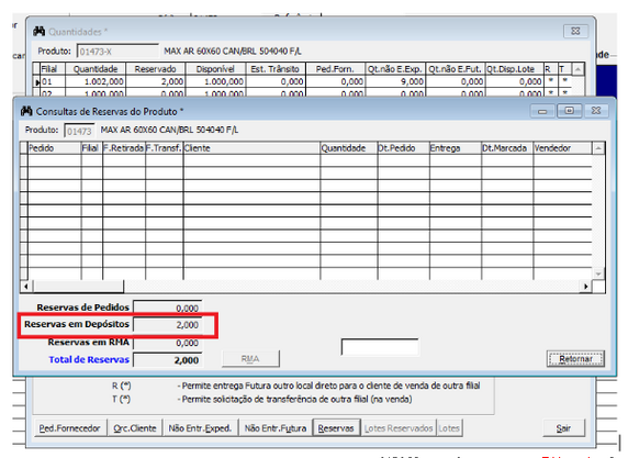 Reservas em Depósito