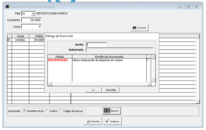 Mensagem liberação