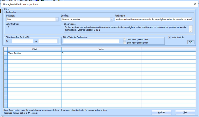 Alteração parâmetro