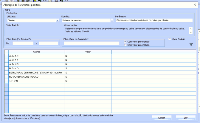 Alteração parâmetro