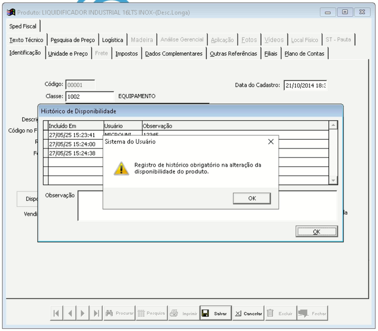 Mensagem de bloqueio