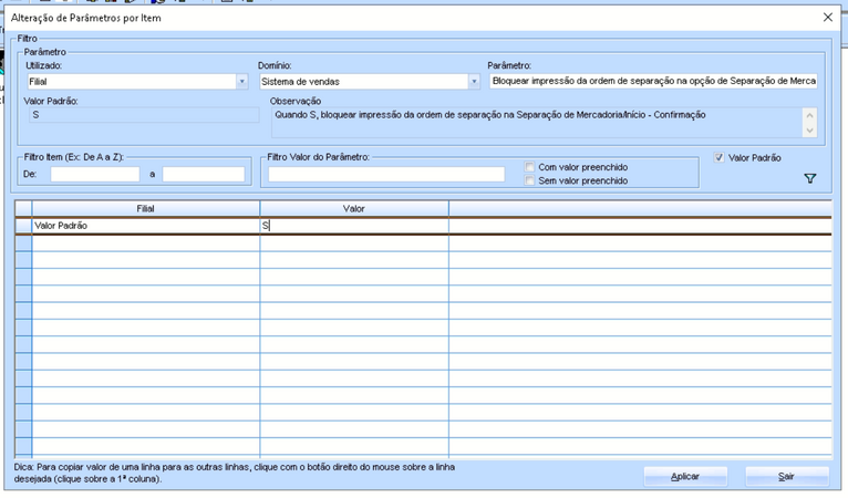 Alteração parâmetro