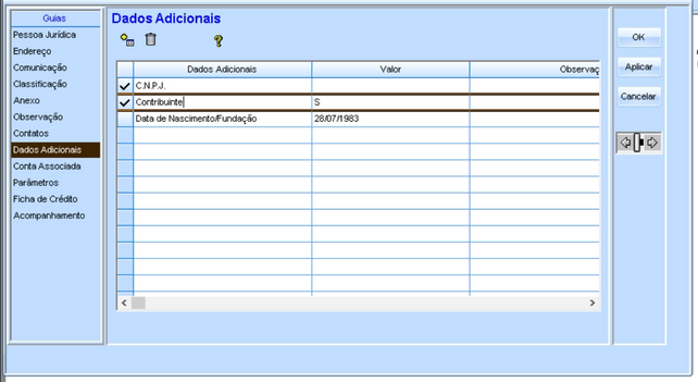 Configuração dado adicional