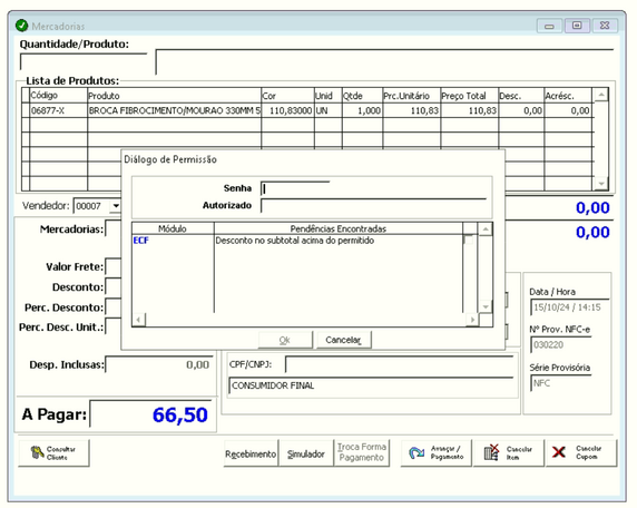 Libera venda com desconto maior que o permitido