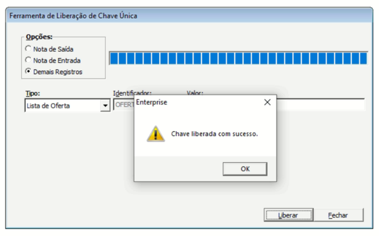 Mensagem liberação