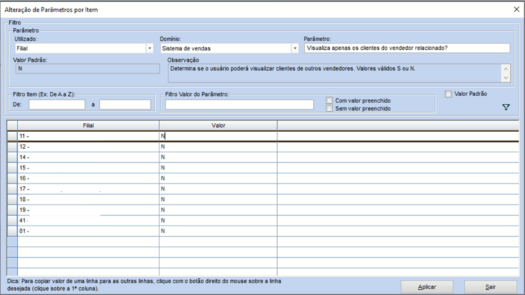 Alteração parâmetro
