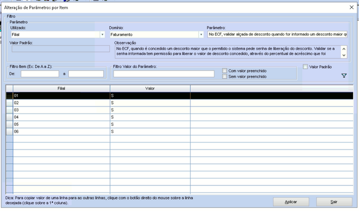 Alteração parâmetro