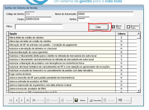 Colar Permissões