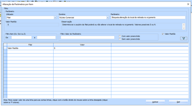Alteração parâmetro